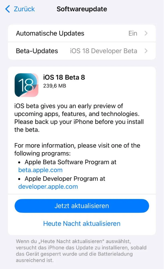 雷波苹果手机维修分享苹果 iOS / iPadOS 18 开发者预览版 Beta 8 发布 